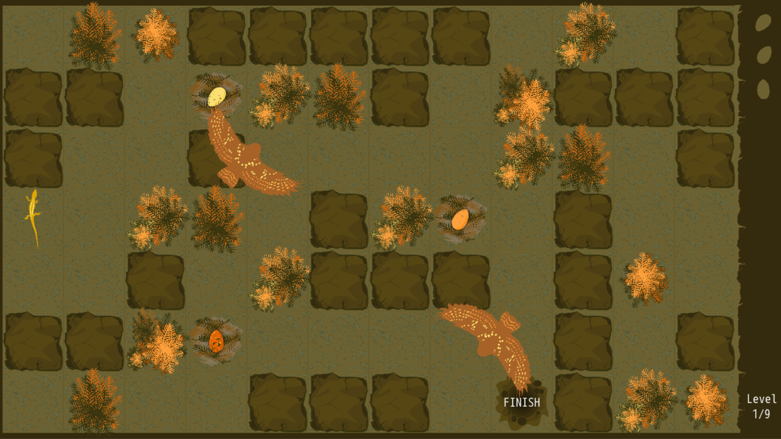 Egg Thief gameplay — lizard navigating a level with eggs and predators