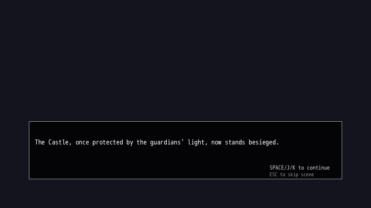 Intro scene: 'The Castle, once protected by the guardians' light, now stands besieged.'